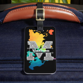 Mイニシャルパーソナライズされたシルバーモノグラムあなたの名前 ラゲッジタグ