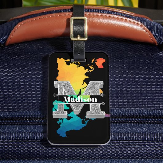 Mイニシャルパーソナライズされたシルバーモノグラムあなたの名前 ラゲッジタグ (正面インサイチュ2)