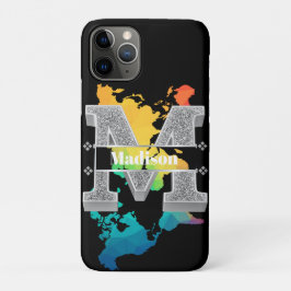 Mイニシャルパーソナライズされたシルバーモノグラムあなたの名前 iPhone 11 PROケース