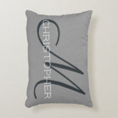 Mイニシャルパーソナライズされた名白黒グレー アクセントクッション (正面(垂直))
