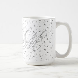 Mイニシャルモノグラムホワイトダイヤモンドプリント コーヒーマグカップ