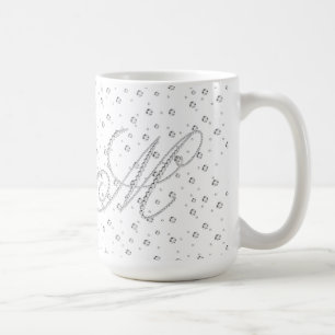 Mイニシャルモノグラムホワイトダイヤモンドプリント コーヒーマグカップ