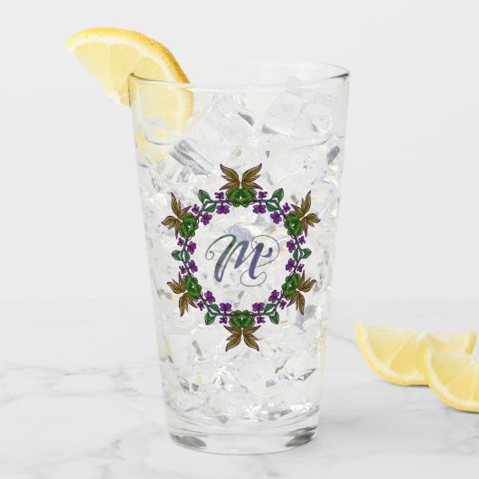 Mイニシャルユニーク&奇妙ボホフラワーかわいらし タンブラーグラス (アイス正面)