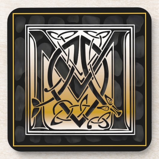 'M'ケルト系ブラックストーンモノグラムコースター コースター (正面)