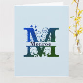 'M'スプリットファンシーモノグラムのカスタマイズ可能 カード (黄色い花)