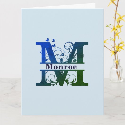 'M'スプリットファンシーモノグラムのカスタマイズ可能 カード (黄色い花)