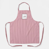 Mピンクストライプバラパターンイニシャルスクリプトモノグラム エプロン (正面)
