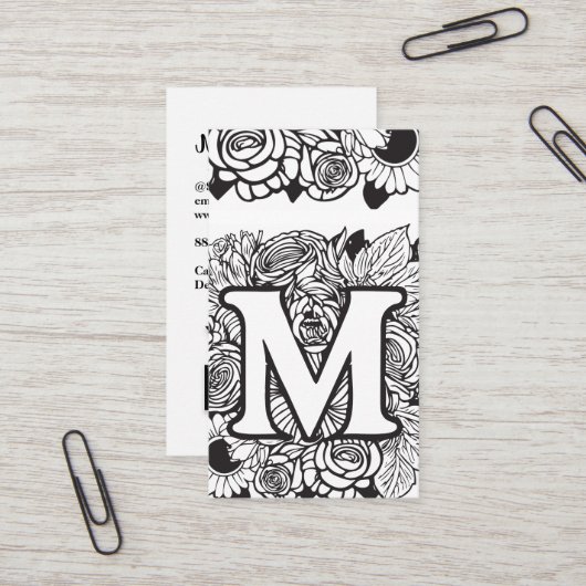 Mフローラモノグラムの白黒の会社のロゴ 名刺 (正面/裏面インサイチュ)