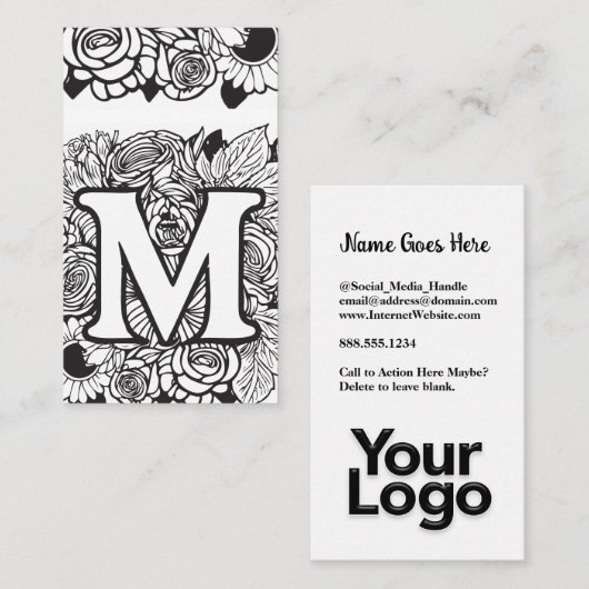 Mフローラモノグラムの白黒の会社のロゴ 名刺 (正面/裏面)