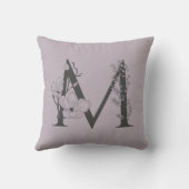 Mボホエレガントフローラモノグラムイニシャル薄紫グレイ クッション (裏面)