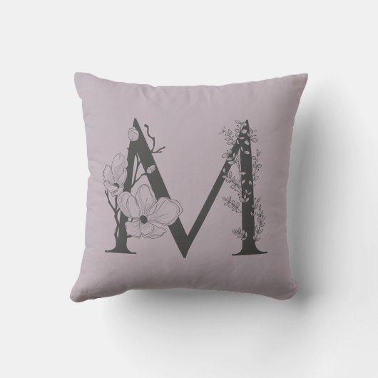 Mボホエレガントフローラモノグラムイニシャル薄紫グレイ クッション (裏面)