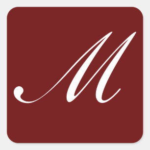 Mモノグラムイニシャルホワイトonダークレッド、 スクエアシール