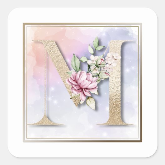 Mモノグラムブルゴーニュフローラスクエアステッカー スクエアシール (正面)