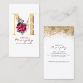 Mモノグラムブルゴーニュ金ゴールドとネイビーブルーフローラ 名刺 (正面/裏面)