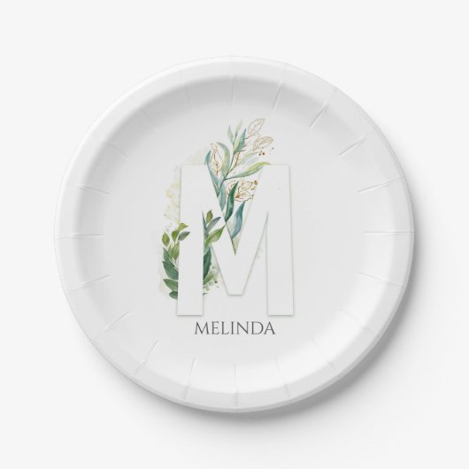 Mモノグラム金ゴールド離れグリー名エレガント前 ペーパープレート (正面)