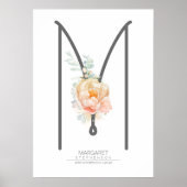 Mレターモノグラム赤面ピーチフローラホームデコール ポスター (正面)