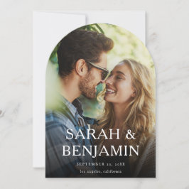 M写真モダン垂直シック日付円弧を保存 招待状