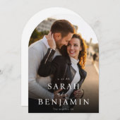 M写真モダン縦型シック日付2円弧を保存 招待状 (正面/裏面)