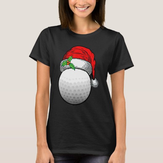 M型クリスマスゴルフボールサンタハットクリスマススポーツ Tシャツ (正面)