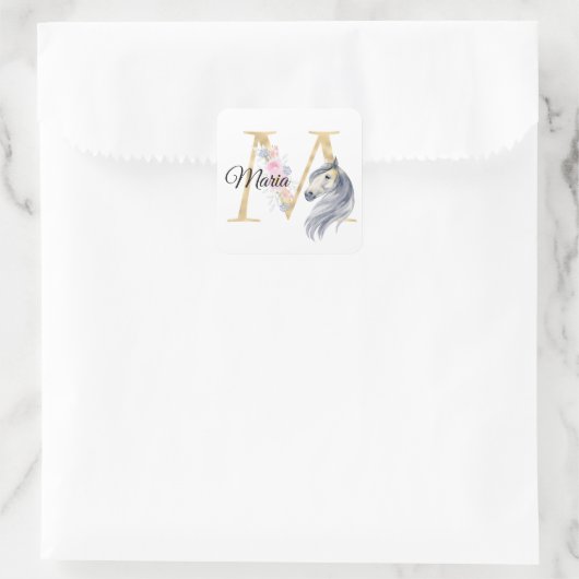 M文字パーソナライズされた名一文字 スクエアシール (バッグ)