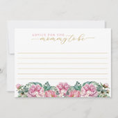 M用フローラピンクと金ゴールド赤ちゃんシャワーアドバイスカード ノートカード (正面)