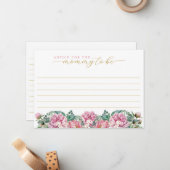 M用フローラピンクと金ゴールド赤ちゃんシャワーアドバイスカード ノートカード (正面/裏面インサイチュ)