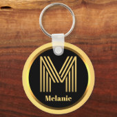 M金ゴールドモノグラムのキーパーソナライズされたチェーン キーホルダー (正面)