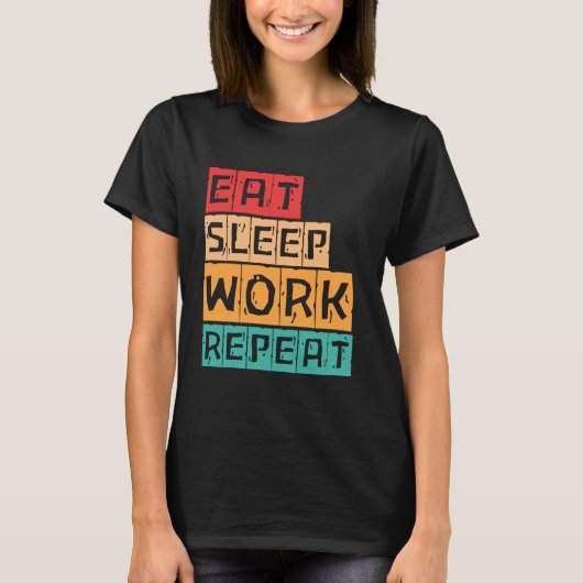 M食べ用のスリープ作業リピクールートデザイン作業ホール Tシャツ (正面)