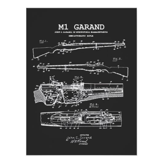 M1 Garand - World War 2 Weapon Blueprint Rifle ポスター (正面)