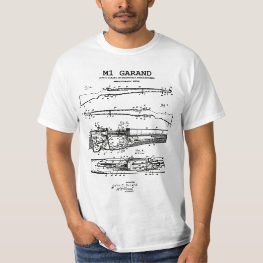 M1 Garand - World War 2 Weapon Blueprint Rifle Tシャツ (正面)