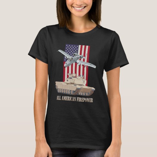 M1A2 エイブラムス A-10 サンダーボルトII アメリカ国旗 Tシャツ (正面)