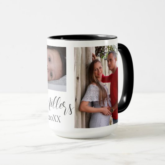 M9odernオノグラムファミリーフォトコラージュパーソナライズされた マグカップ (正面右)