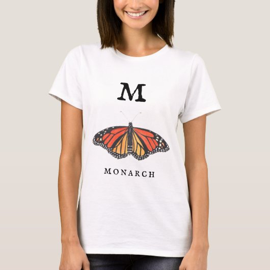 「M」は(昆虫)オオカバマダラ、モナーク Tシャツ (正面)