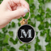 "M"ダイヤモンドキーチェきらきら光るーン キーホルダー (手)