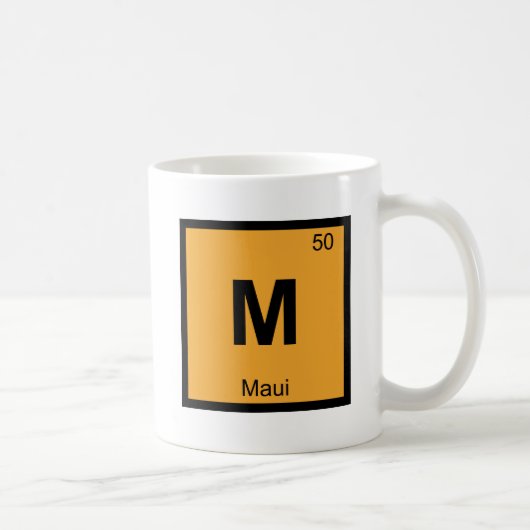 M - マウイ ハワイ 化学 周期表 シンボル コーヒーマグカップ (右)