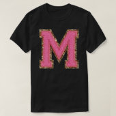 M - Bubblegum Glitter Varsity Letter Patches Stick Tシャツ (デザイン正面)