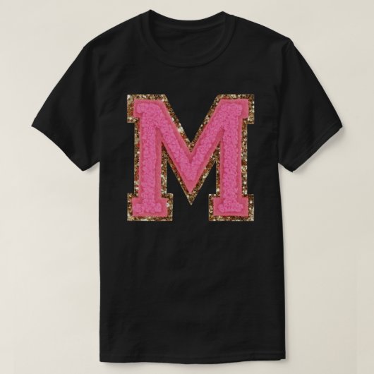 M - Bubblegum Glitter Varsity Letter Patches Stick Tシャツ (デザイン正面)
