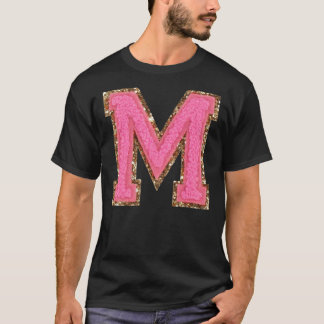 M - Bubblegum Glitter Varsity Letter Patches Stick Tシャツ