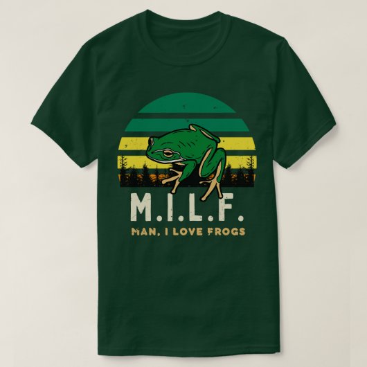 M I L F Man I Love Frogs おもしろいレトロ Tシャツ (デザイン正面)