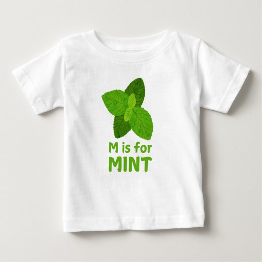  M is for MINT Green Veggie Alphabet M  ベビーTシャツ (正面)