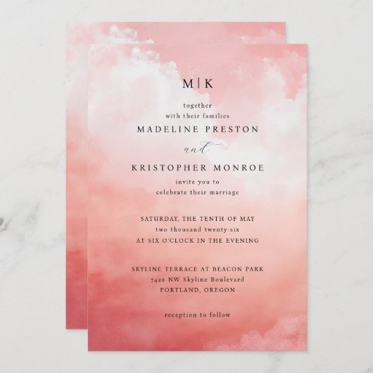 M K Together Romantic Pink Gradient 招待状 (正面/裏面)