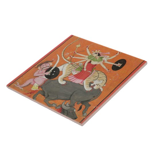 「MaのDevimahatmyaからの「Mahishasuramardini」、 タイル (側面)