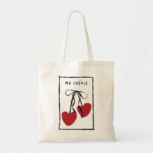 Ma Chérie Romantic Tote Bag | Minimal Heart Cherry トートバッグ (正面)