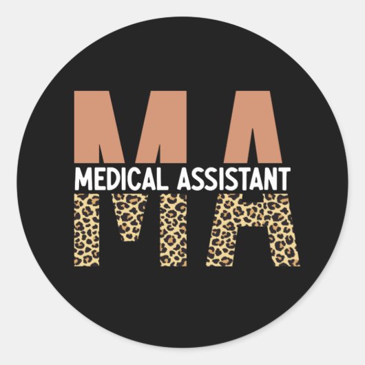 MA Medical Assistant Leopard Print ラウンドシール (正面)