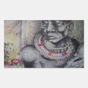 Maasai Mother & Child with Lion Artプリント/グラフィック 長方形シール
