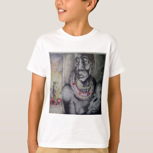 Maasai Mother & Child with Lion Artプリント/グラフィック Tシャツ (正面)