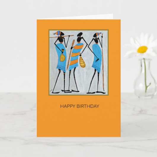 Maasai Warriors, Kenya，アフリカ美術誕生日 カード (小さな植物)