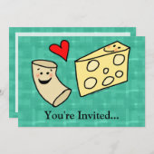 Mac愛チーズ、おもしろいでかわいいマカロニ + チーズ 招待状 (正面/裏面)