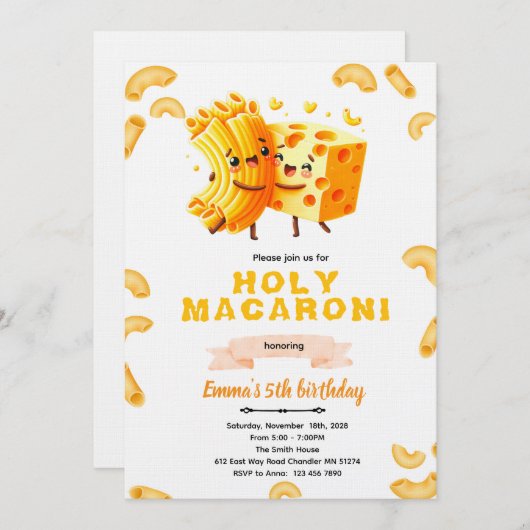 Mac and Cheese Birthday Invitation 招待状 (正面/裏面)