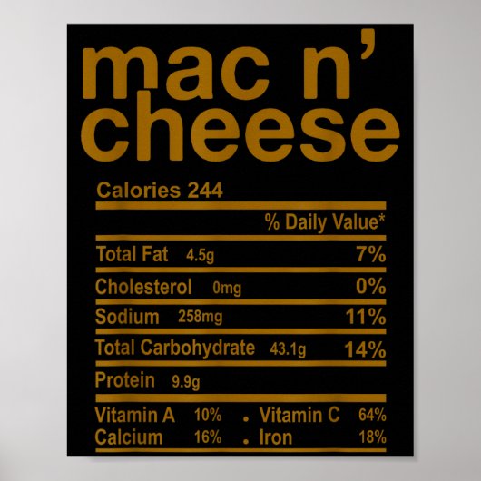 Mac And Cheese Nutrition Facts Funny Thanksgiving  ポスター (正面)